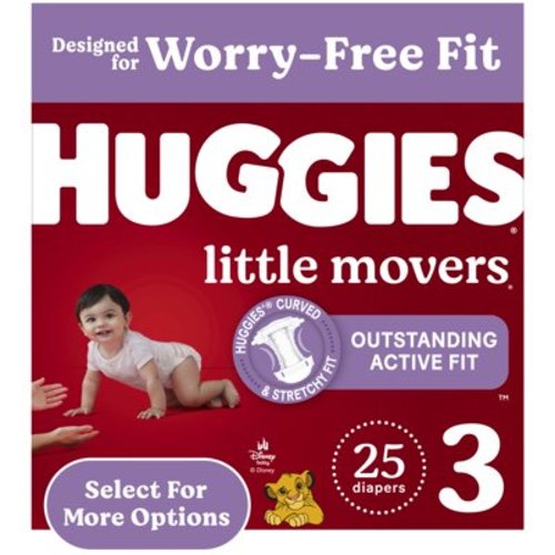 Huggies Little Movers Leak-Free Baby Diapers, Size 3, 25 Ct, Fragrance Free, Fast-Absorbing