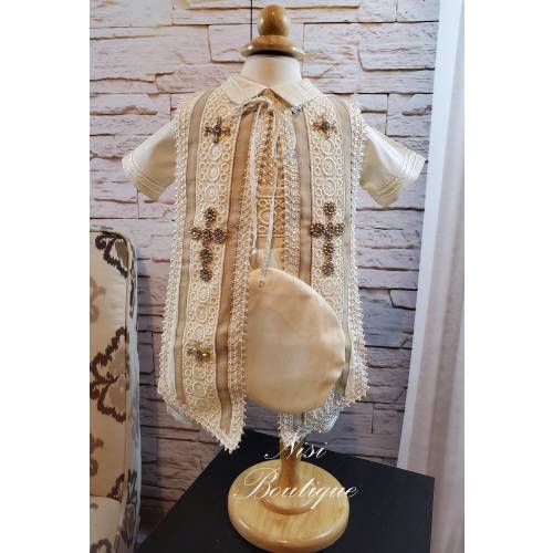 Baby Boy Christening Outfit, Color Beige, Blessing or Baptism Outfit, Boy Baptism Outfit, Four Pieces, Traje Español de 4 piezas Color Beige