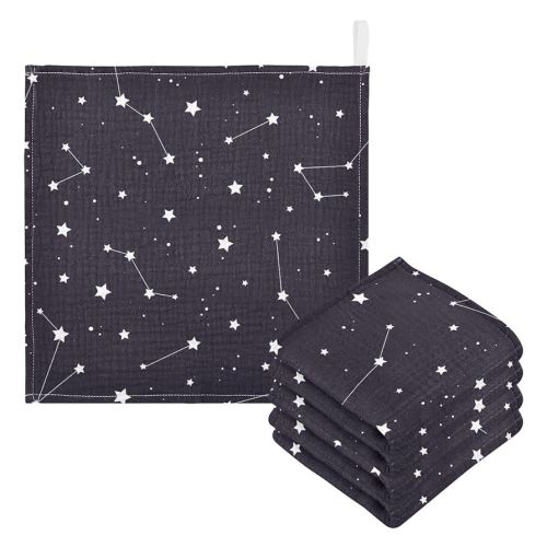 Night Sky Universe Space Baby Muslin Washcloths Set of 5 Stars Black White Burp Cloths Soft Absorbent Baby Wash Cloth Fingertip Face Towels for Newborn Boys Girls 12 x 12 Inch