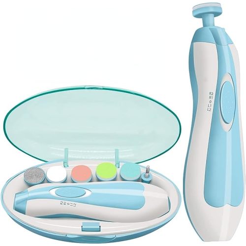 Baby Nail File Electric Nail Trimmer File Manicure Set, Toes Fingernails Care Trimmer with LED Light for Newborn, Kids and Adults - Blue