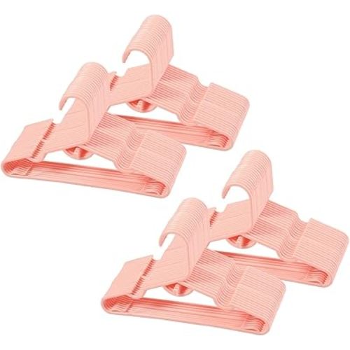 Stackable Plastic Hangers for Kids, 100 Pink Pieces, Non-Slip Shoulder Grooves, Ideal for Laundry and Nursery, 2-Inch Diameter Hook