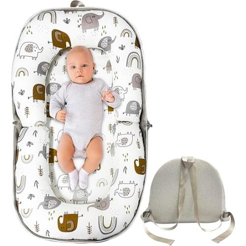 Baby Lounger, Foldable Portable Infant Lounger, Baby Nest Cover, Suitable for 0-24 Months Newborn Baby Lounger,Home Travel Dual-Purpose Baby Nest (White)