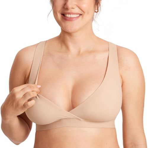 MOMANDA Inbarely Nursing Bras for Women No Underwire Racerback Seamless Maternity Bralette Plunge Sleep Breastfeeding Bra