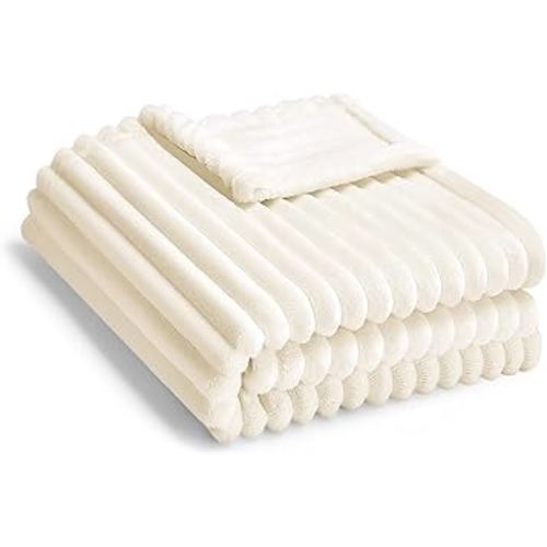 Soft Fleece Baby Blanket Ultra Cozy Baby Blankets for Boys Girls Warm and Lightweight Infant Toddler Newborn Receiving Gift with Reversible Stripes for Crib Stroller, 30x40 Inch, Cream