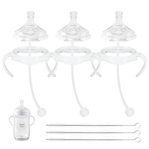 Straw Cup Soft Conversion Kit for Philips Avent Natural Baby Bottle, Toddler Transition Kit with Silicone Straw Top Nipple, Weighted Straw, Bottle Handle, Cleaning Brush, Spill-Proof, BPA-Free, 3-Pack