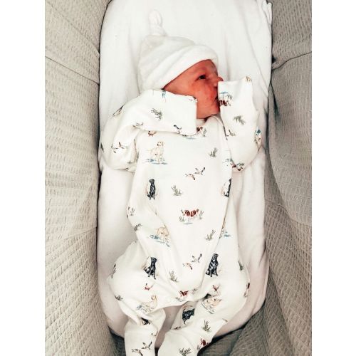 Organic Cotton Premium Dog Print Baby Sleepsuit | Babygrow | All-in-one - Labradors, spaniels, gun dogs