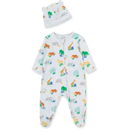 Little Me Baby Boy Clothes 2-Piece Baby Sleeper and Cap Set, 100% Cotton Footies Baby Essentials, Preemie to 9 Months