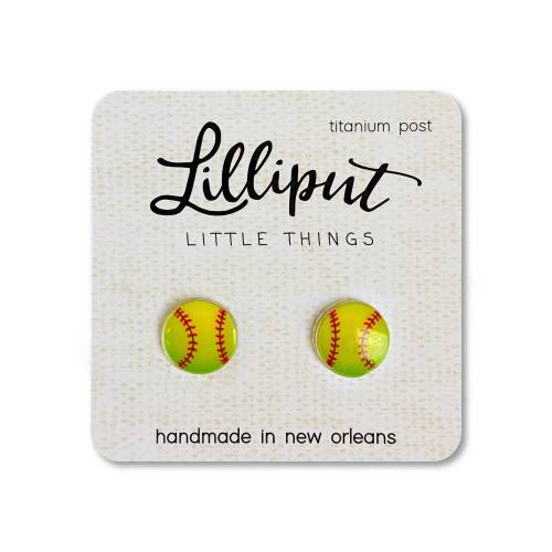 Softball Earrings // Yellow Softball Studs // Titanium Softball Stud Earrings // Softball Jewelry