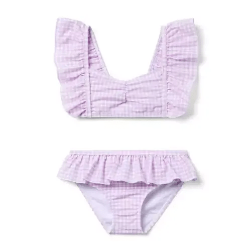 Girl Alpine Purple Gingham Recycled Gingham Ruffle 2-Piece Swimsuit by Janie and Jack
