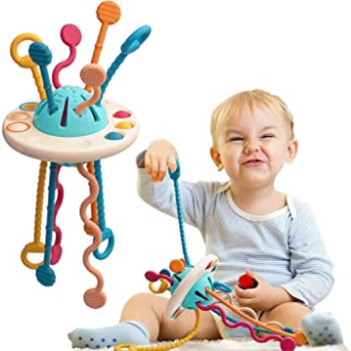 Baby Toys Montessori,Silicone Pull String Interactive Toy,Educational Toys,Food-Grade Sensory STEM Teething Toys, Motor Skills,Tactile Stimulation,Gifts for Infants Toddlers Boys Girls