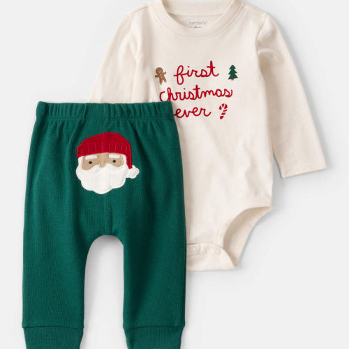 Cream/Green Baby 2-Piece My First Christmas Long-Sleeve Bodysuit & Pant Set - Cream/Green | Carter’s Oshkosh Canada