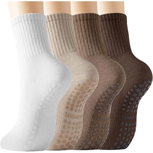 BISOUSOX Pilates Socks with Grips for Women, Grippy Socks Woman Yoga Barre Crew Ankle Sticky Ballet Slipper Hospital