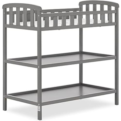 Emily Changing Table In Steel Grey, Comes With 1" Changing Pad, Features Two Shelves, Portable Changing Station, Made Of Sustainable New Zealand Pinewood
