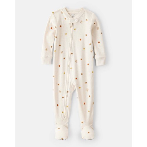 Baby Thanksgiving Print 100% Cotton Long-Sleeve 2-Way Zip Footed 1-Piece Pajamas - White - Carter's | Carter's