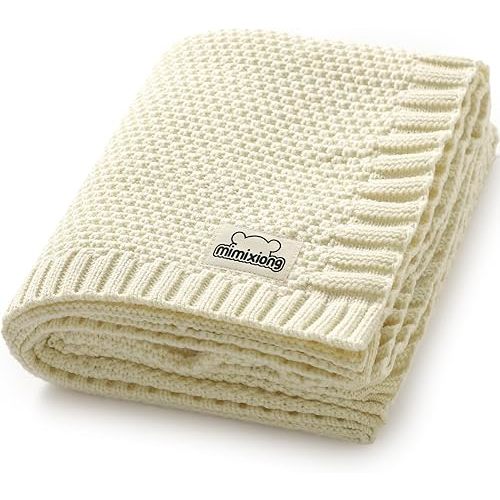 mimixiong Baby Blanket Knit Toddler Blankets for Boys and Girls Ivory 40x30 Inch
