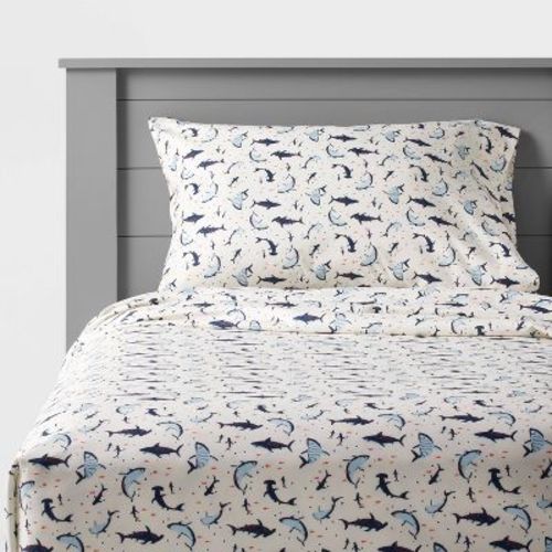 Twin Shark Microfiber Kids' Sheet Set - Pillowfort™: Ocean Theme, 3-Piece, Blue, OEKO-TEX Certified, Twin Size
