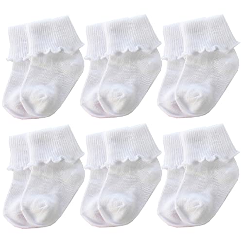 Xiyadun 6 &12 Pairs Infant Toddler Baby Kids Turn Cuff Ruffle Cotton Socks
