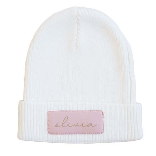 Personalized Leather Patch Beanie | All Colors