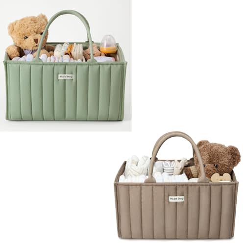 Blissful Diary Baby Diaper Caddy Organizer Mocha Brown + Sage Green