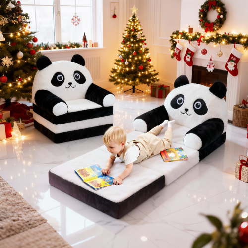 Daluvenix Toddler Sofa Chair, 2 In 1 Soft Convertible Kids Couch for Girls Boys, Cute Cartoon Armchair sofa bed for playroom, Best Birthday Gifts for Kids, Panda