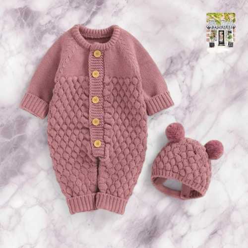 Knitted Winter Full Length Baby Grow Onesie and Matching Hat, Newborn Romper, Infant Playsuit, Kids bodysuit, Babygro, Baby shower Gift