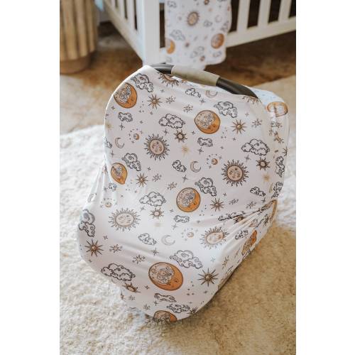 Celestial Dreams Baby Car Seat Cover / Stars / Moon / Sun / Gender Neutral / Multi-Use Breastfeeding Cover/ Celestial Baby Shower