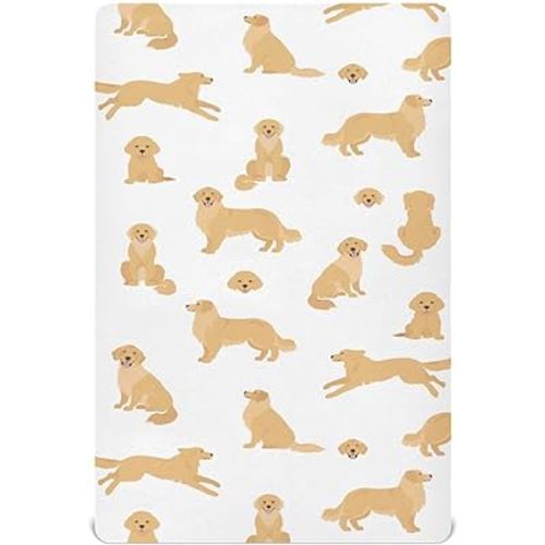 crib sheets for boys Golden Retriever Dogs toddler baby girl sheets for crib,neutral mini crib Nursery mattress sheets fitted,crib mattress Soft & Breathable 52 * 28 * 9In
