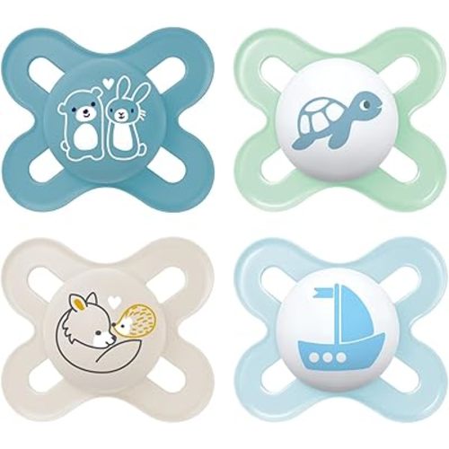 MAM Original Start Matte Newborn Baby Pacifier, Best Pacifier for Breastfed Babies, Boy, 0-3 Months (Pack of 4)