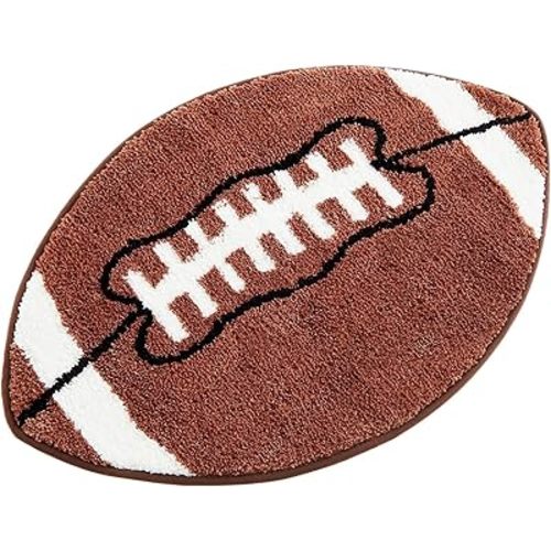 Funtery Large Football Rug for Boys Room Decor Non Slip Absorbent Sports Soft Mat Field Sports Area Rug Plush Washable Carpet Bedroom Bathroom Welcome Door Game Day(brown White, 32x39", Football)