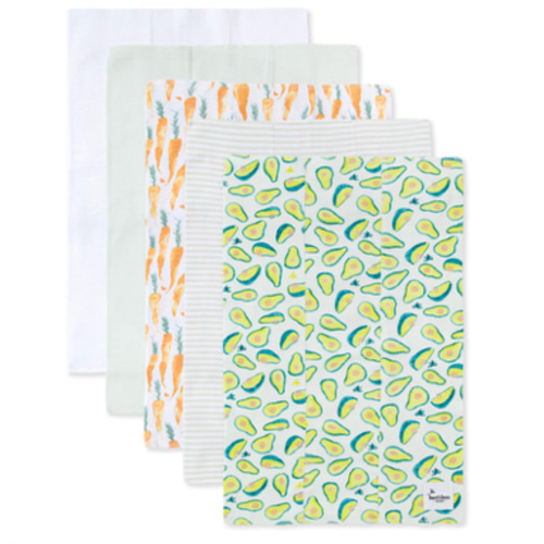 Set of 5 Carrots & Avocados Burp Cloths