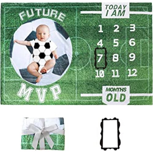 Chichoo Fall Blanket Monthly Milestone Blanket for Baby Boy/Girl Soccer Sport Theme Blanket Personalized Blanket for Baby Shower, Large 40"x 60"