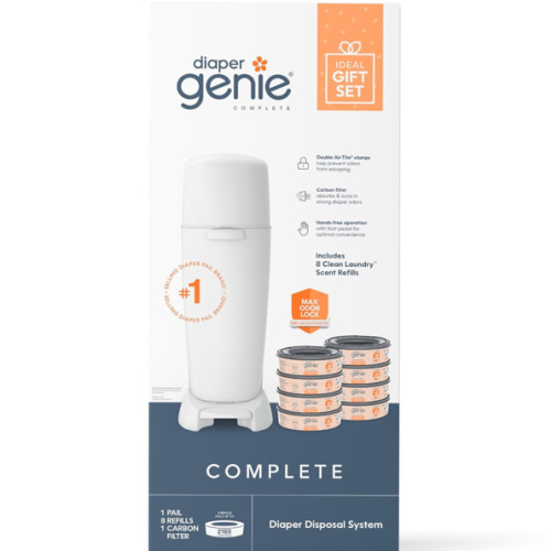 Diaper Genie Registry Gift Set | Includes Diaper Genie Complete Diaper Pail, 8 Refill Bags, 1 Carbon Filter | Perfect Starter Kit
