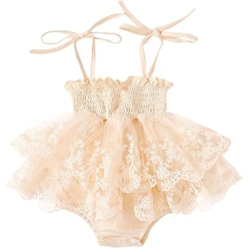 MERSARIPHY Newborn Baby Girl Summer Outfit Sleeveless Ruffle Smocked Halter Tulle Romper Dress One-piece Jumpsuit Clothes