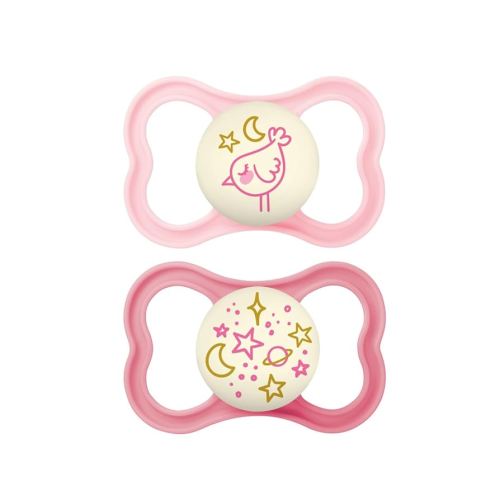 MAM Supreme Night Baby Pacifier, for Sensitive Skin, Patented Nipple, 2 Pack, 6-16 Months, Girl,2 Count (Pack of 1)