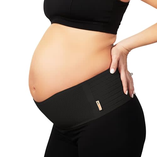 AZMED Maternity Belly Band for Pregnant Women - Pregnancy Belly Band for Abdomen Pelvic Waist Back Support - Adjustable Belly Support Bands for Pregnant Women - Maternity Belt Fits Up to 46" - Black