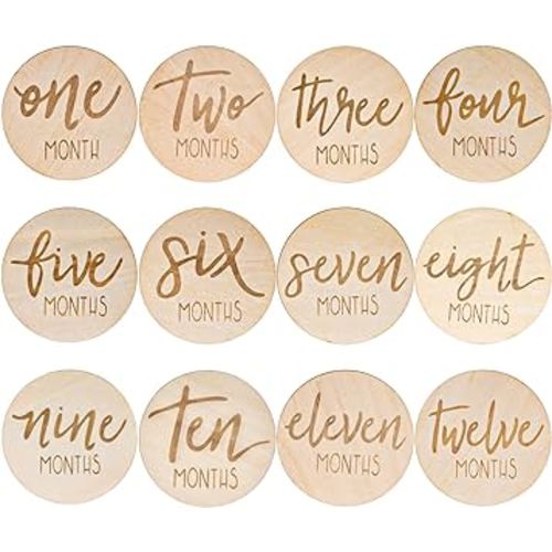 AMOR PRESENT 6PCS Monthly Milestone Marker Discs, Wooden Baby Monthly Cards Double Sided Photo Props for Boys Girls Gifts
