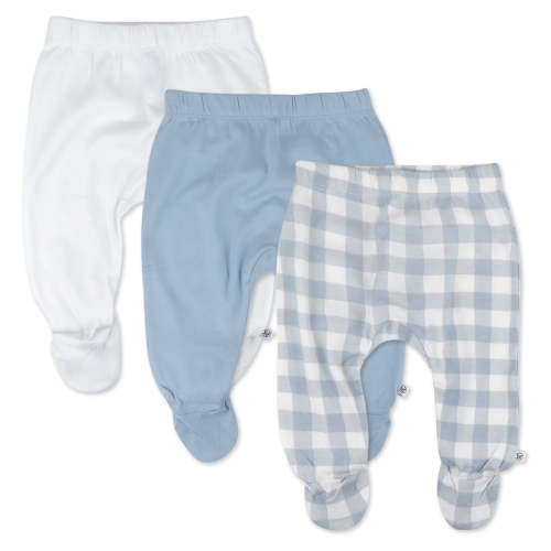 3-Pack Footed Pants | Color: Blue buffalo checkered. Size: Newborn