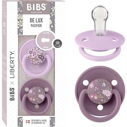 BIBS De Lux Baby Pacifier 2-Pack | BPA Free Soother | Made in Denmark | Round Nipple Silicone | OneSize 0-36 Months | Chamomile Lawn Mauve