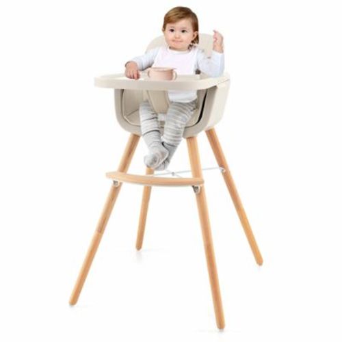 Infans 3 In 1 Convertible Wooden High Chair Baby Toddler W/ Cushion Beige