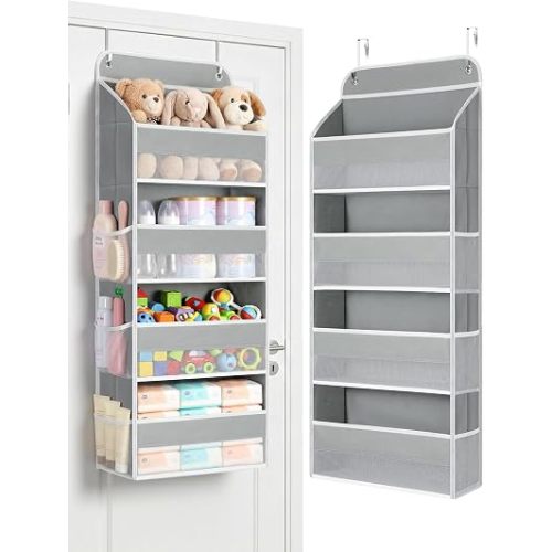 Yecaye Over the Door Organizer, Stuffed Animal Storage, Bathroom Organizers and Storage for Nursery Newborn Baby Essentials Stuff Dorm Room, Widen by 7cm, Deepen by 3cm, Grey 4 Tier Extra-Large