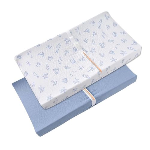Changing Pad Cover for Baby Girls Boys - 100% Organic Cotton Muslin Changing Pad Sheets with Secure 360° Elastic Fit, Ultra-Soft for Delicate Skin, 2 Pack