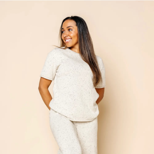 Knit Women's Short Sleeve Tee - Cream Speckle