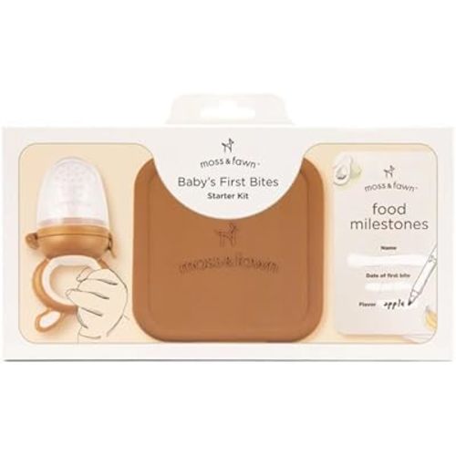 Baby’s First Bites Starter Kit – Ice Cube Tray, Forage Feeder, Freezer Mold & Pacifier Feeder – Milestone Magnet for Food Tracking & Feeding Tips – Baby Food Prep Essentials - Foliage