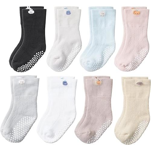 VWU Baby Toddler Kids Ankle Crew Socks with Grips Unisex Warm Thick Cotton Winter Socks 0-10 Years 6/8 Pack