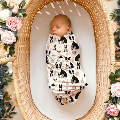 Boston Terrier Baby Blanket for Newborns and Babies, Swaddle Wrap for Infant, Dog Baby Shower Gift, Coming Home Accessory, Baby Bedding