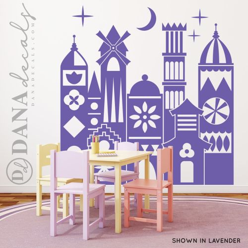 Large Wall Kid&#39;s Room Whimsical Small Village World with Stars and Moon - Wall Art Vinyl Decal for Play rooms, Day Care, Schools, Nursery