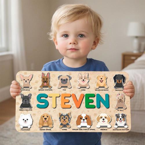 Personalized Dog Wooden Name Puzzle – Custom Dog Toy for Baby, Montessori Toy, Toddler Toys for Girls, 1st Birthday Gift, Gift for Kids