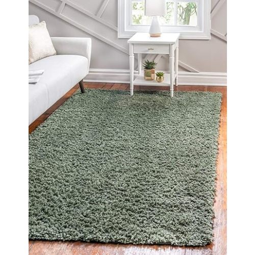 Unique Loom Davos Shag Collection Area Rug - Solid (4' 1" x 6' 1" Rectangle, Sage)