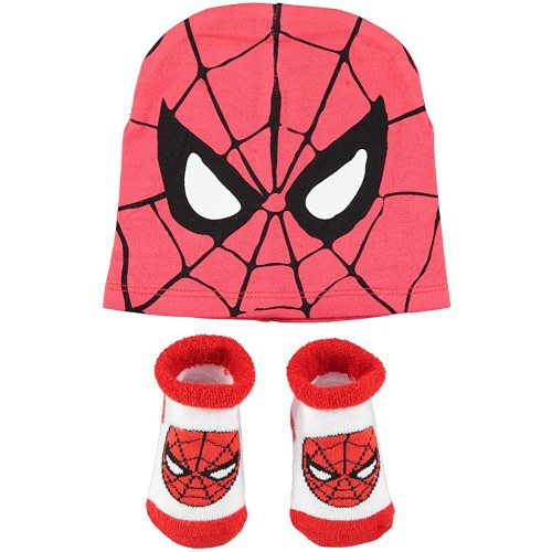 Spiderman Baby Hat and Bootie Sock Set- Marvel Superhero Avengers Baby Boy Clothes, Spiderman Cap and Booties Gift Set (Red/Black/White, 0-12 Months)