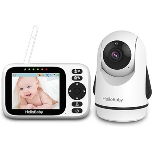 HelloBaby Baby Monitor with 3.2'' IPS Screen - Baby Camera Monitor with Remote Pan-Tilt-Zoom Camera No WiFi, Infrared Night Vision, 1000ft Wireless Connection